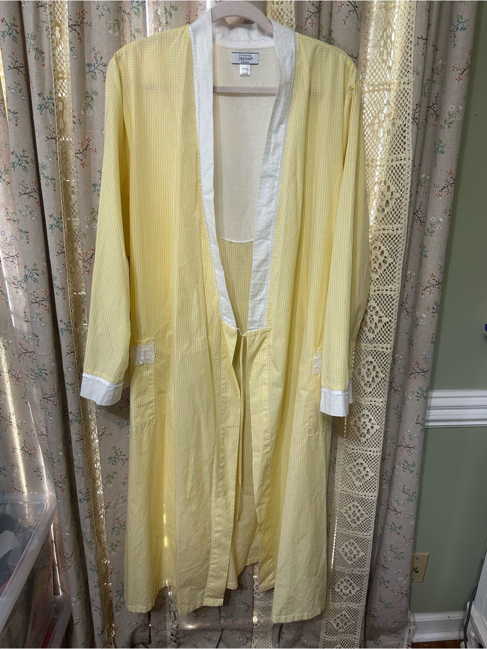 Vintage Celestial Dreams Yellow Gingham Lace Trim Duster Robe 2X